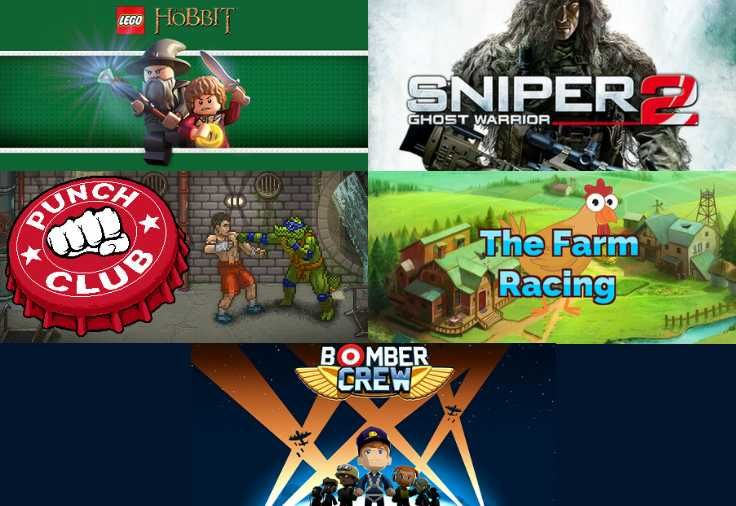 PunchClub; LEGOTheHobbit; SniperGhostWarrior2; FarmRacing; BomberCrew