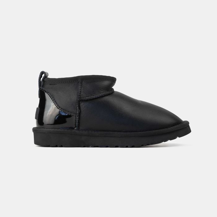 Уггі UGG ULTRA MINI BLACK Leather Lacquer АКЦІЙНА ЦІНА premium | Угги натуральные жіночі