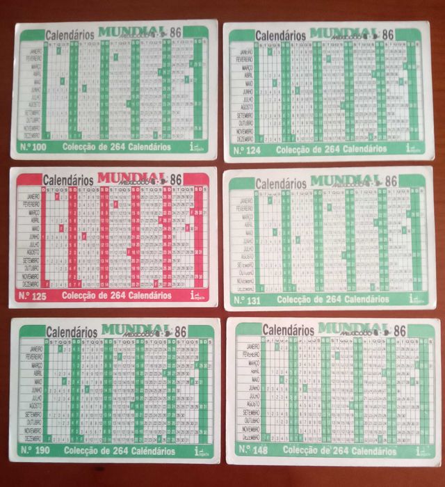 12 calendários diferentes do mundial de futebol México 86 da impala