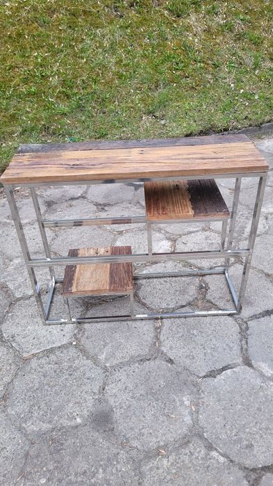 Stolik konsolowy rustykalny drewno aluminium