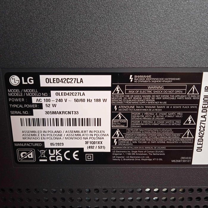 телевізор LG OLED42C27LA 42-дюймовий 4K UHD OLED EVO Smart TV 2023р