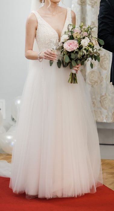 Suknia ślubna xs 158 cm +8cm obcas Dama couture