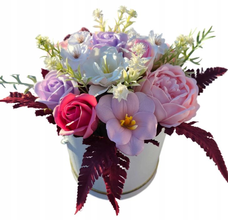 Duży flower box kwiaty mydlane bukiet na prezent do aromatycznych kąpi