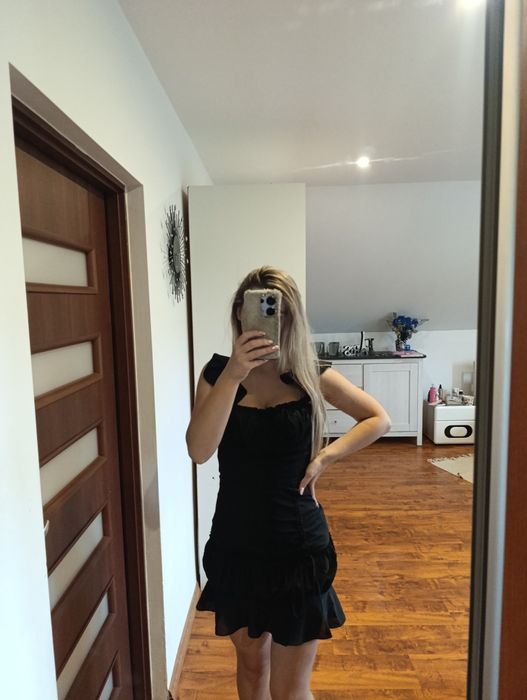 Sukienka marszczona serce dekolt kobieca falbanki XS s