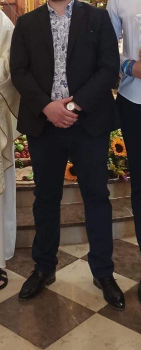 Garnitur męski XXL Lancerto wełna granatowy smoking ślubny wesele