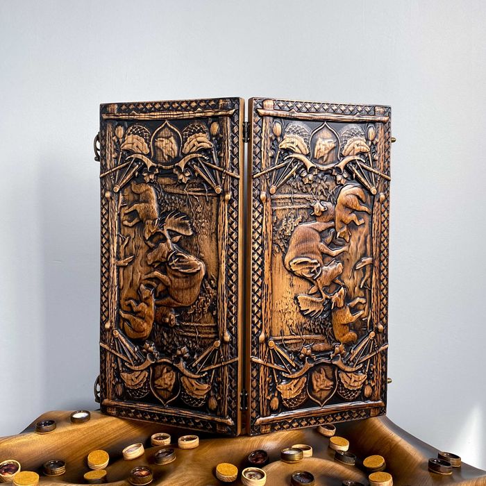 Нарди  з дерева, охота, лосі в лісі на Подарунок від Виробника