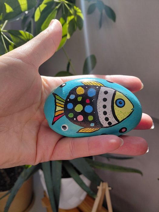 Ryba, malowany kamień, Handmade, prezent, ozdoba