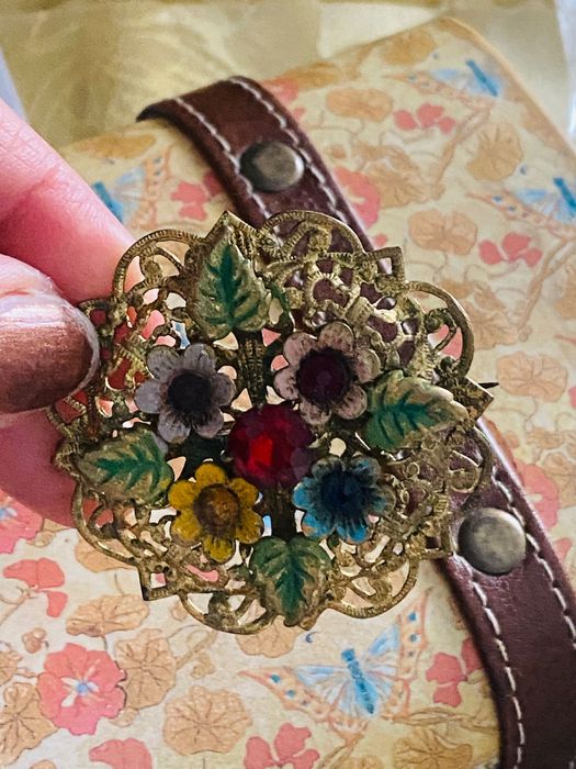 Broszka antyk Czech Filigree unikat starodawna