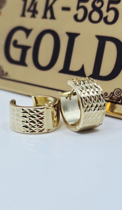 Złote kolczyki frezowane szerokie kółka próba 585 14k