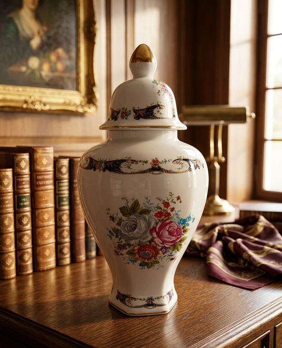 Vaso/Pote Decorativo em Porcelana com Tampa - Motivos Florais