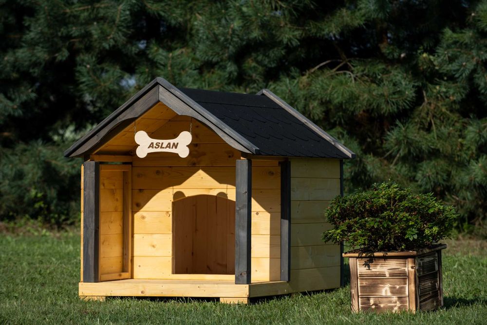 Buda dla psa XL OCIEPLANA na Owczarka duża ozdobna LITE DREWNO