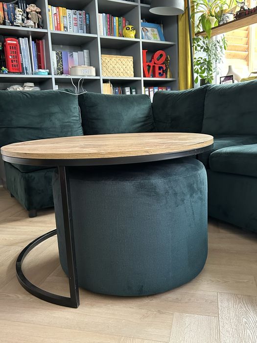 Stolik kawowy z pufem srednica 80cm