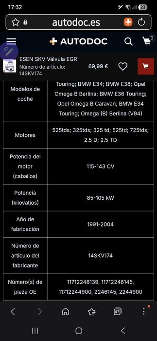 EGR BMW E34 E39 E36 Opel Omega B