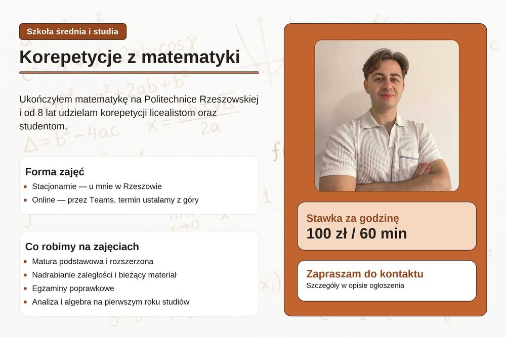 Korepetycje z matematyki - szkoła średnia/studia
