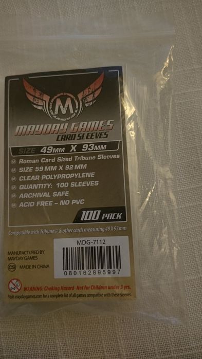 Mayday games card sleeves 49mm X 93mm