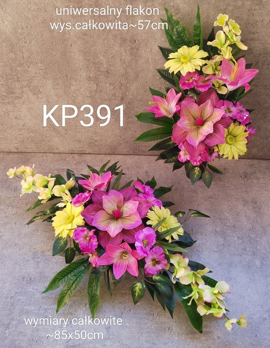 Zestaw nagrobny kwiaty na grób cmentarz stroik wiązanka flakon komplet