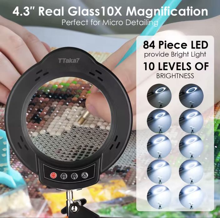 Лампа лупа 10Х настільна светодіодна на струбцині