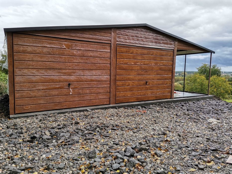 Podwójny Garaż Drewnopodobny 6x5  + Wiata 2x5  w CENIE PROMOCJA!