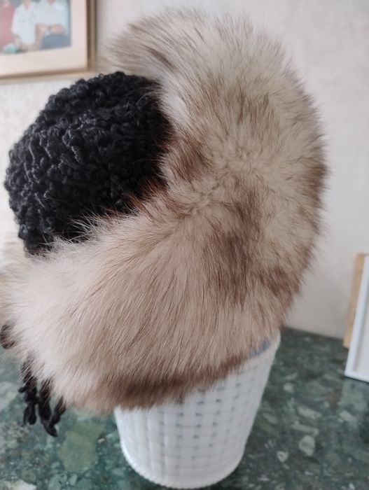 Шапка песець каракуль+ бонус берет нат хутро 580грн