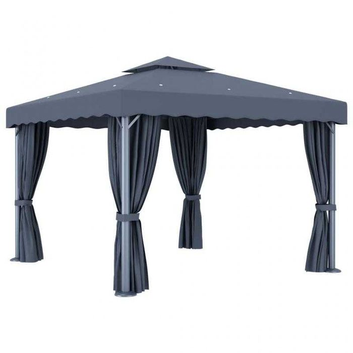 Pérgola com Cortinas e Luzes LED 3x3 m – Antracite