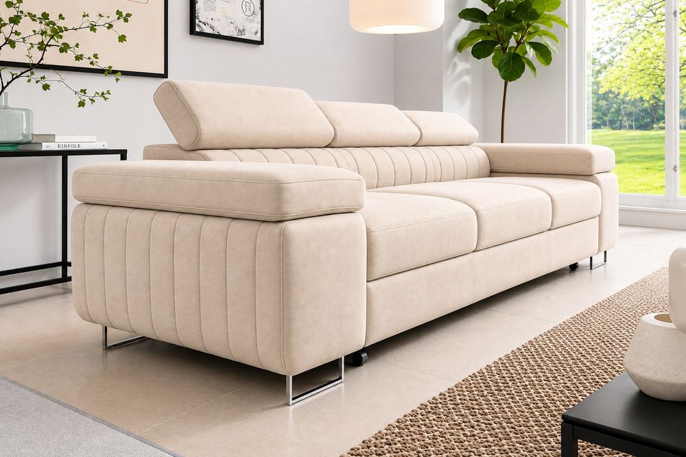 Sofa rozkładana prosto od producenta regulowane zagłówki funkcja spania elegancka