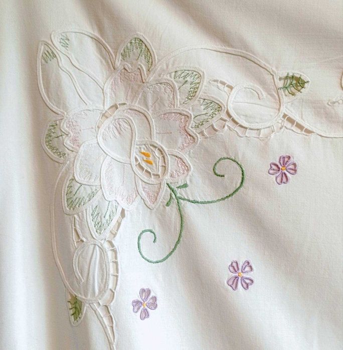Винтажный пододеяльник, скатерть, вышивка, ришелье, 100% хлопок.