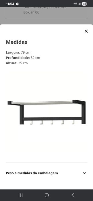 Cabide IKEA TJUSIG
Cabide/prateleira, preto, 79 cm