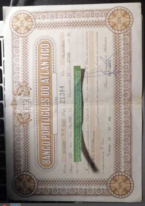 Titulo de Deposito a Prazo de 10.000$00 de 1985