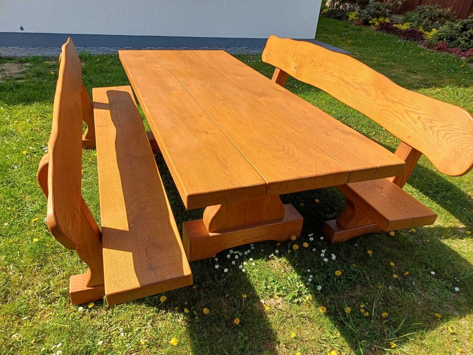 Stół dębowy 250 cm z 4-rema ławami meble ogrodowe altany