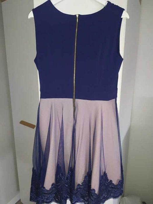 Sukienka na wesele krótka granatowa koronka 42 XL