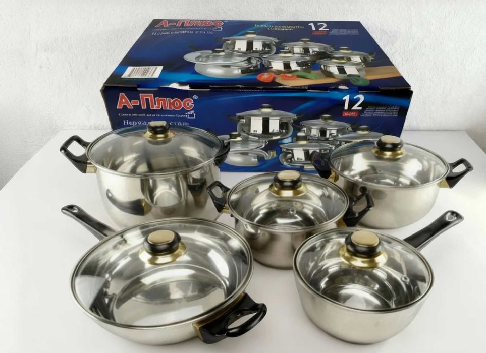 Набір каструль 6 в 1 Набор кастрюль - 12 предметів з нержавіючої сталі