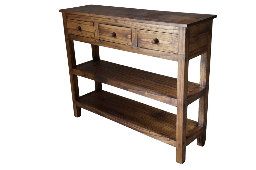 Drewniana konsola z szufladami 100x80 cm brąz vintage