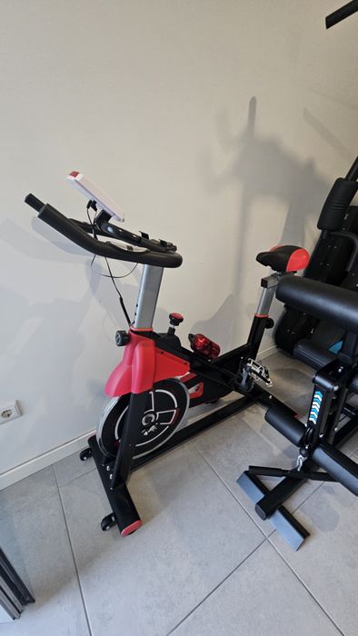 Equipamento ginasio multy gim bicicleta e halteres e barra
