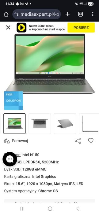 700zl taniej niz w sklepie! Laptop acer cb315 6h