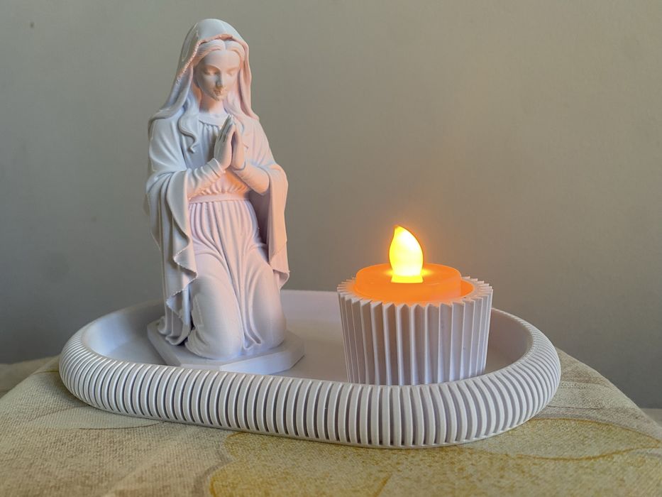 Nossa s enhora Decorativa com bandeja e porta-vela LED
