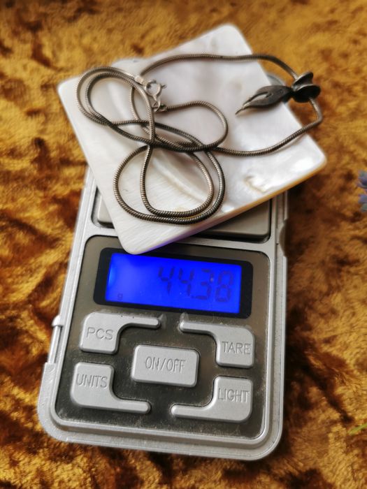 Stary duży wisiorek z masy perłowej i łańcuszek srebro 925 vintage