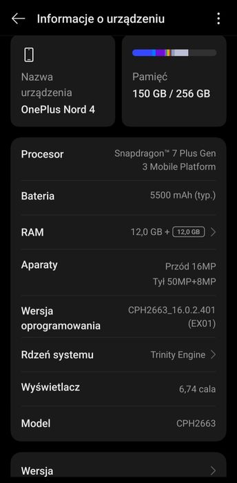 Smartfon OnePlus Nord 4 12/256GB 6,74 120Hz 50Mpix Czarny