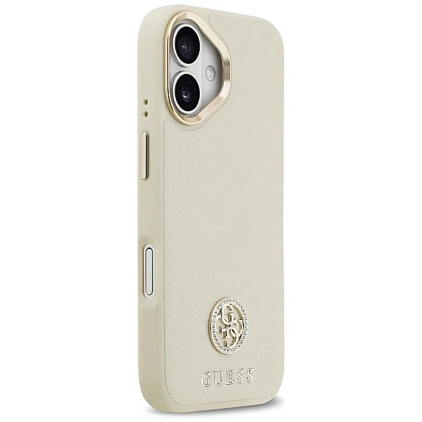 Etui Guess Grained Strass Logo MagSafe na iPhone 17 - beżowe