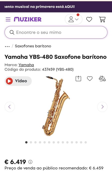 Saxofone Barítono Yamaha NOVO