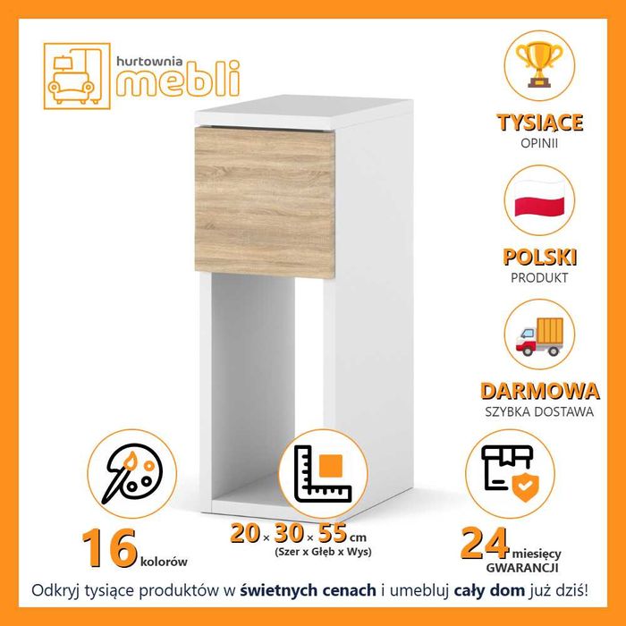 Szafka Nocna Nowoczesna Do Sypialni Wąska 20cm Stolik Nocny 2 Szuflady