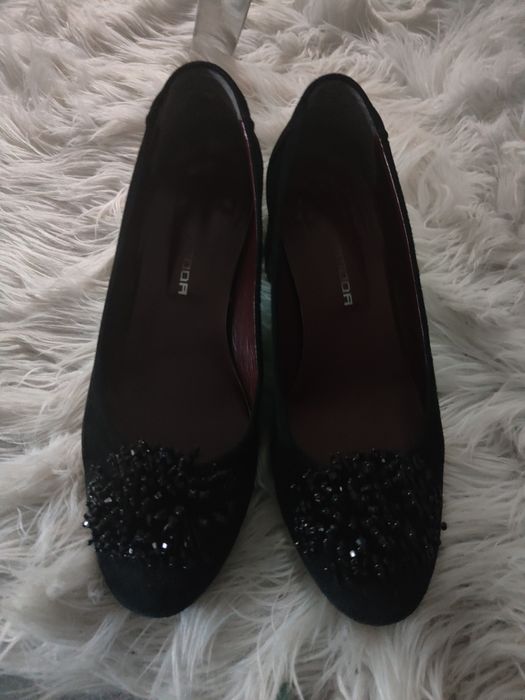Czarne balerinki buty prima moda z kamieniami