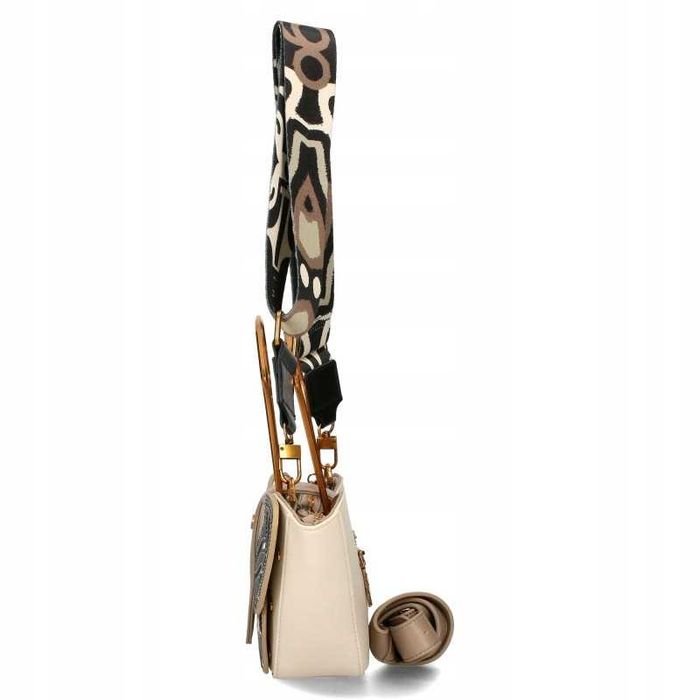 EGO Torebka Listonoszka Damska Odpinany Motyl Skóra Logo Pasek Beżowa