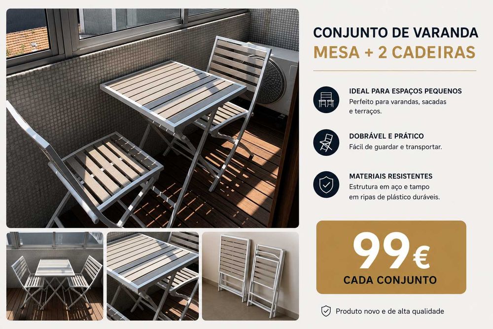 Conjunto Mesa + 2 Cadeiras Dobráveis Gato Preto – Como Novo