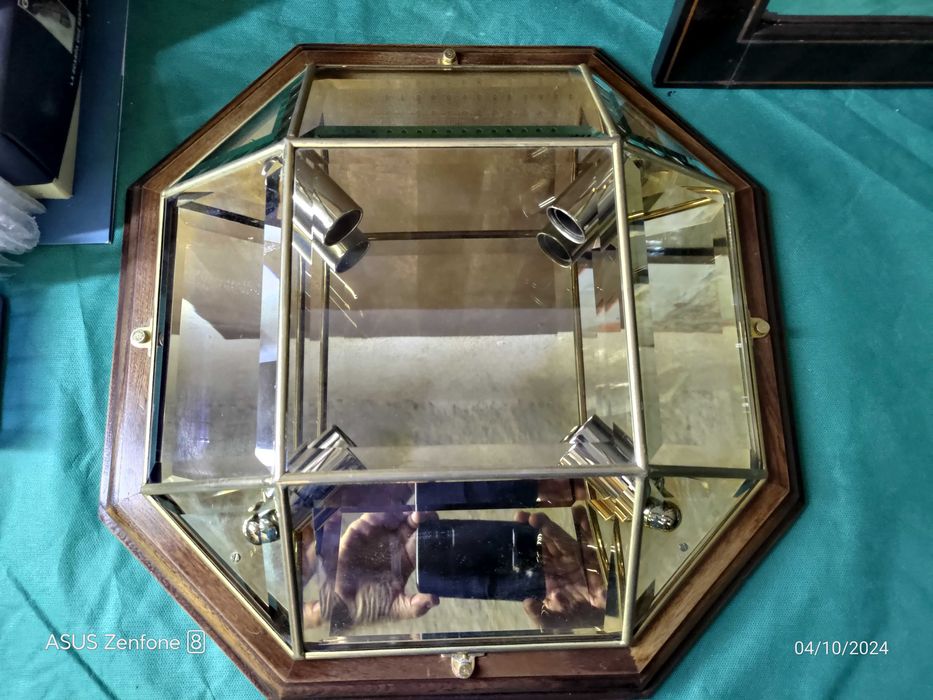 Candeeiro teto plafonnier vintage em madeira latão cristal bom estado