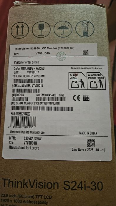 Monitor Lenovo  thinkvision s24i-30