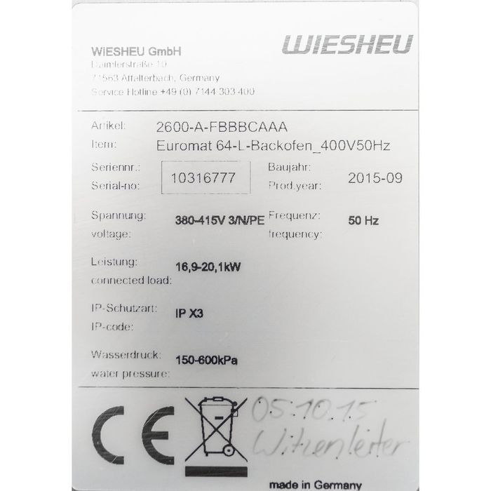 Piec konwekcyjno-parowy WIESHEU Euromat 64L