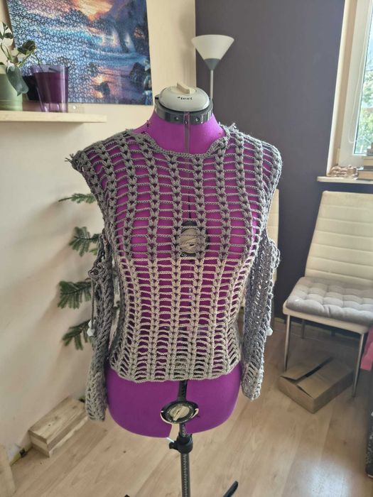 Sweterek damski z odkrytymi ramioniami 100% bawełna rozmiar XS/S, handmade ręcznie robiony