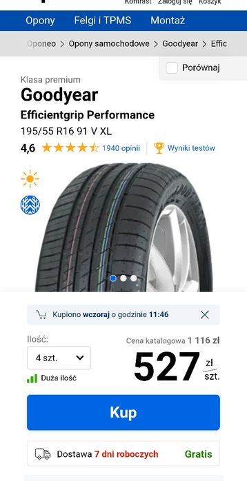 goodyear efficientgrip performance 195/55 r16 91v premium okazja!!!