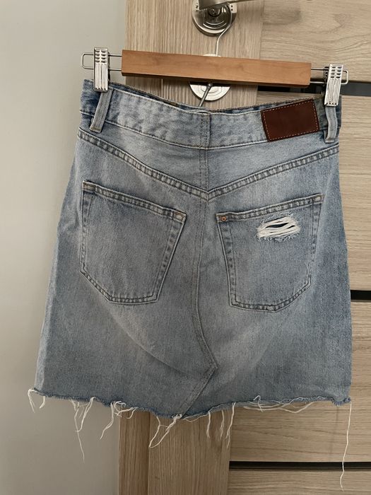 Spódniczka mini jeans jasny denim trashed H&M