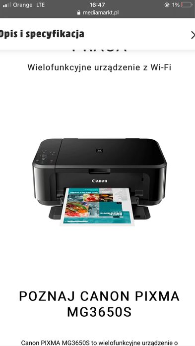 urządzenie wielofunkcyjne drukarka skaner canon pixma 3650s